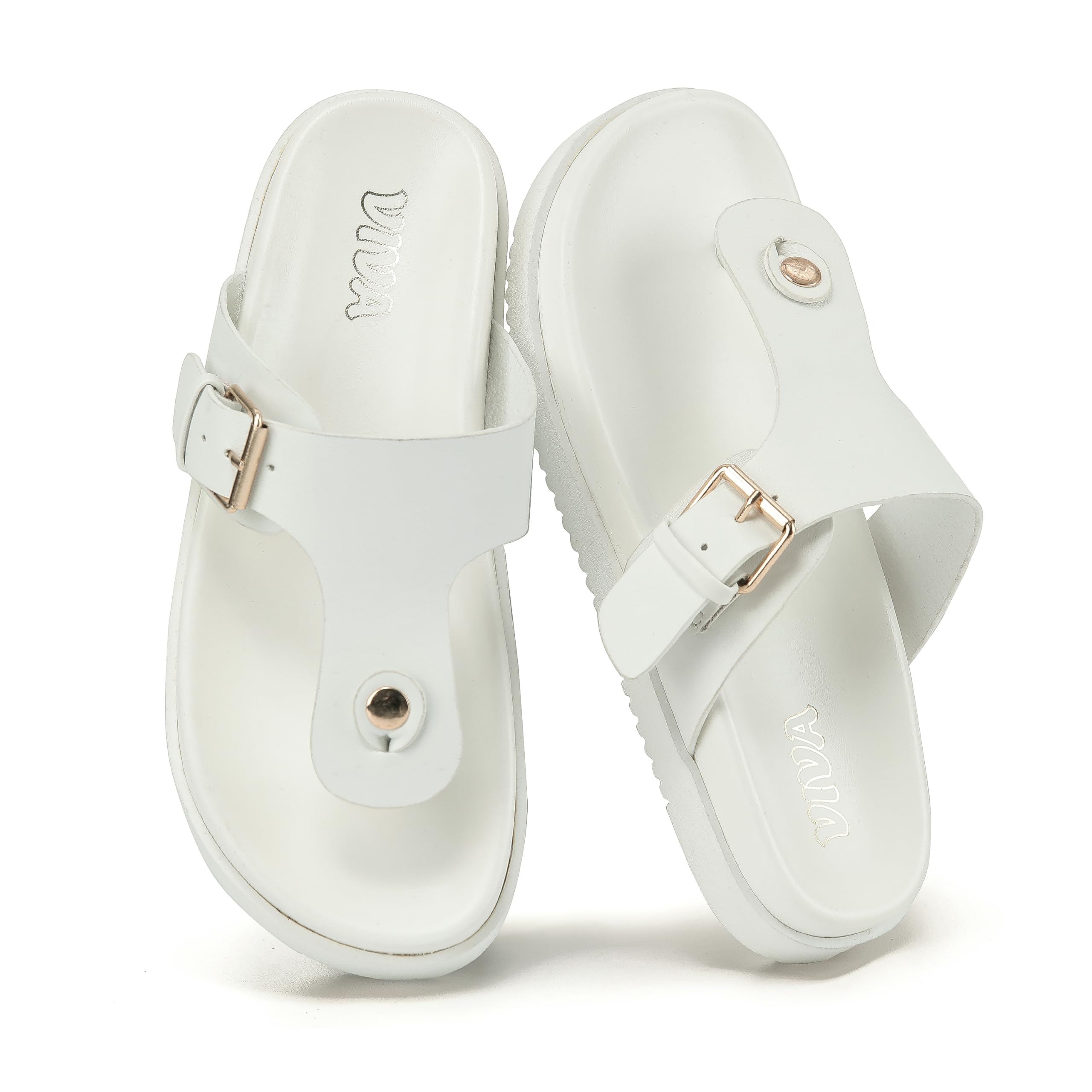 White Flat Sandals with Buckle Strap
