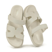 Beige Chunky Flat Sandals with Adjustable Strap