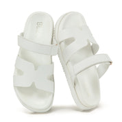 White Chunky Flat Sandals with Adjustable Strap