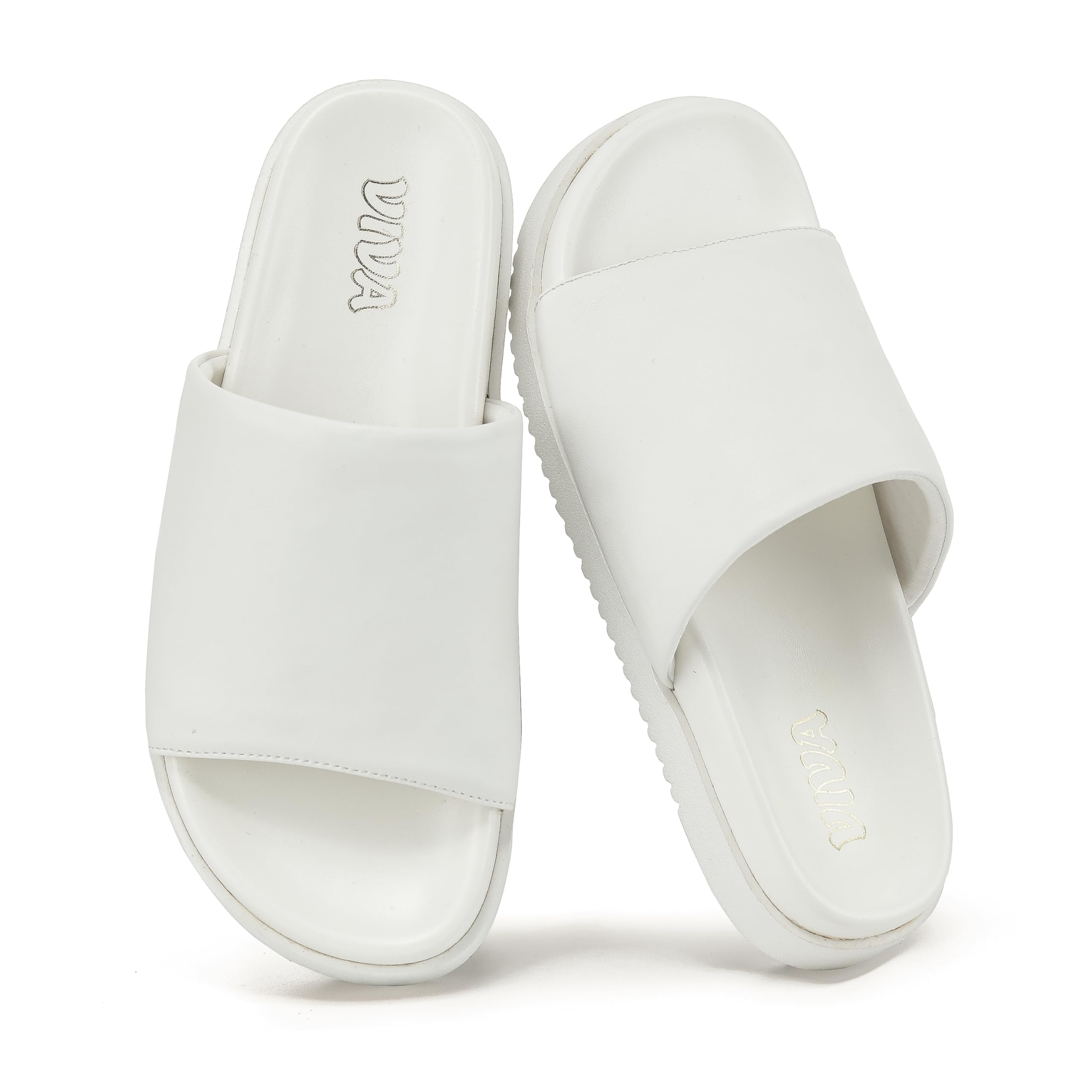 White Flat Slider Sandal Slides