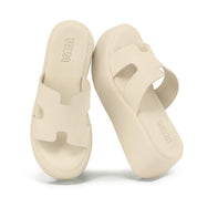 Beige Platform Mule Sandals