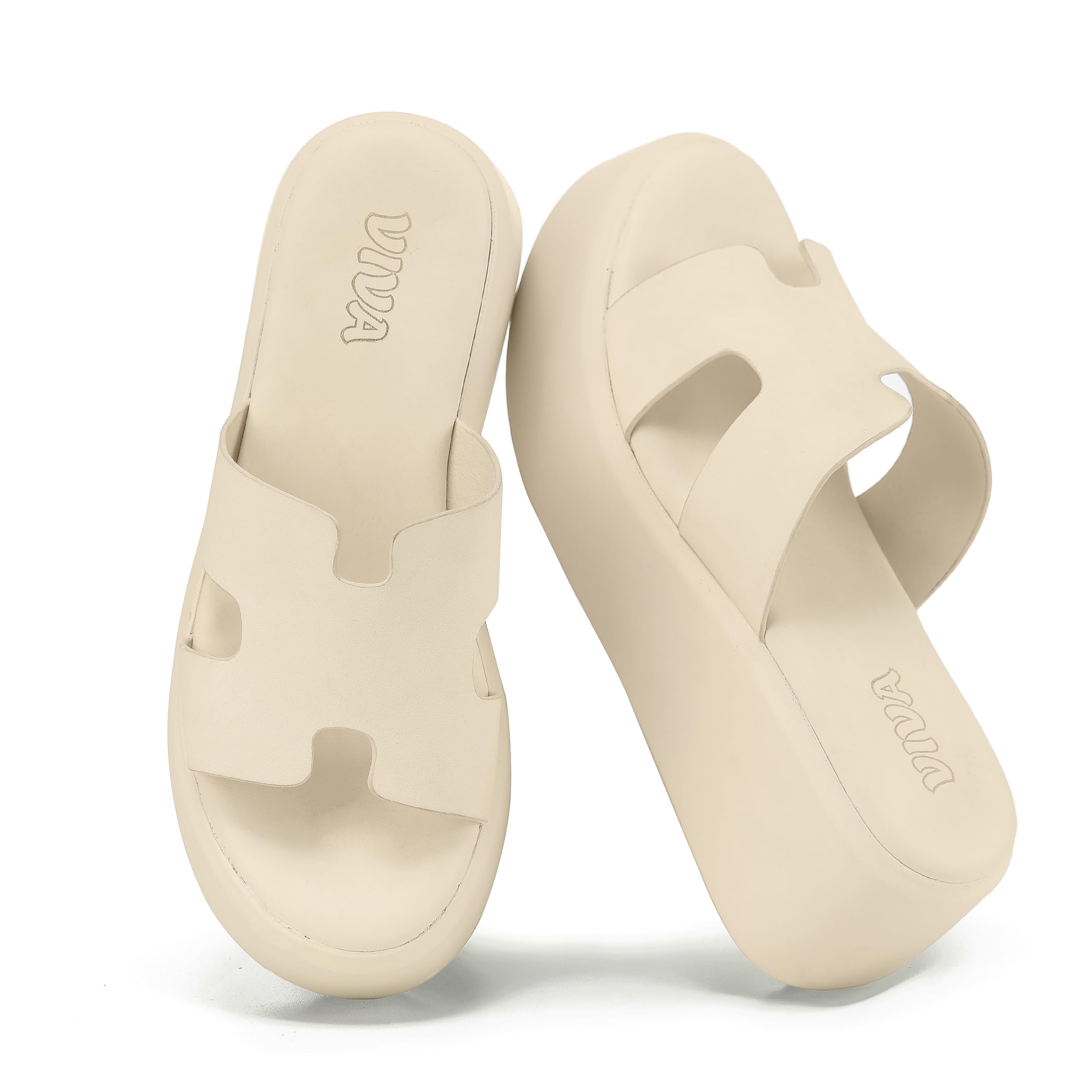 Beige Platform Mule Sandals