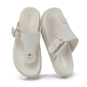 Beige Flat Sandals with Buckle Strap