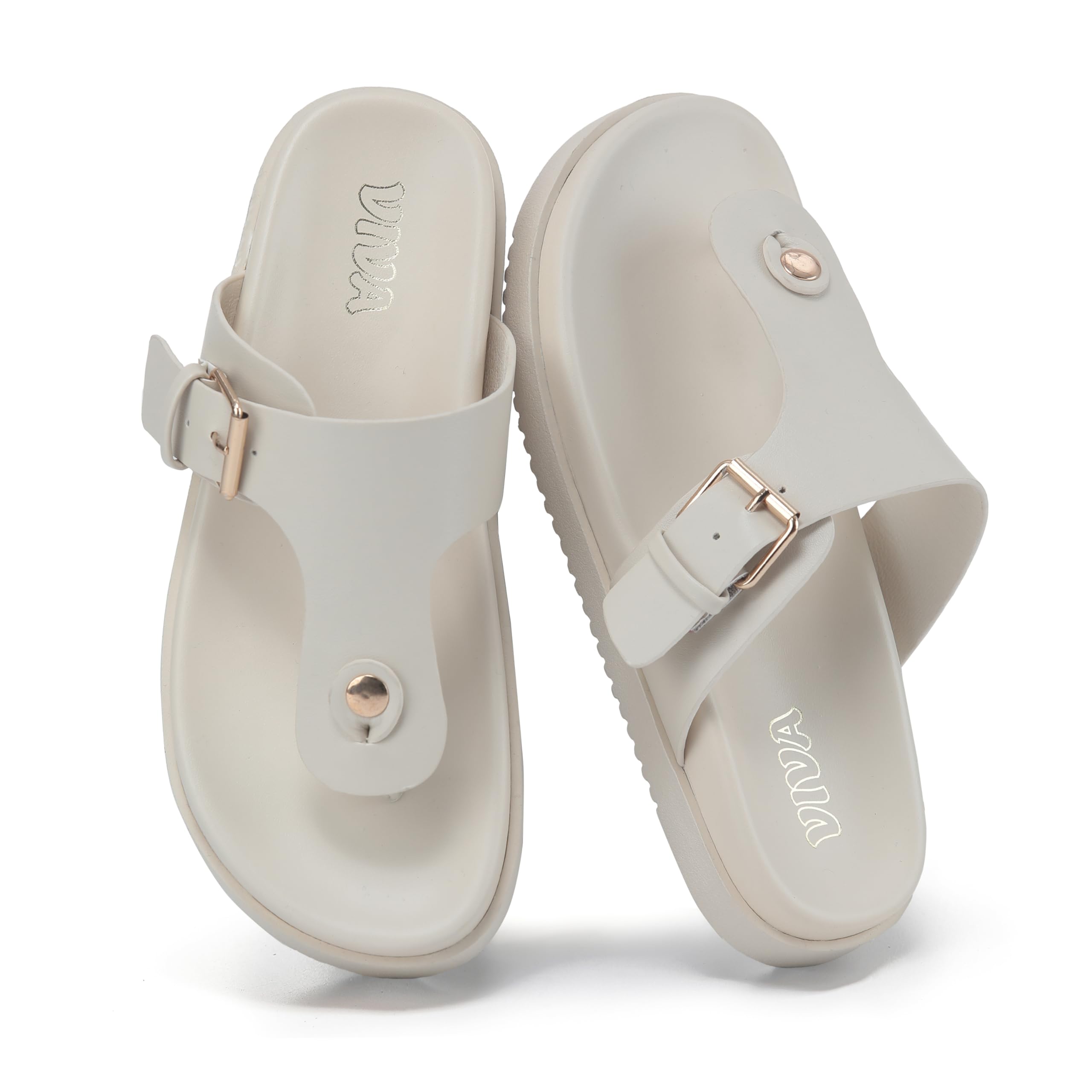 Beige Flat Sandals with Buckle Strap