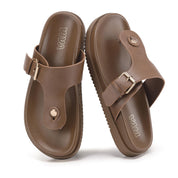 Brown Flat Sandals with Buckle Strap
