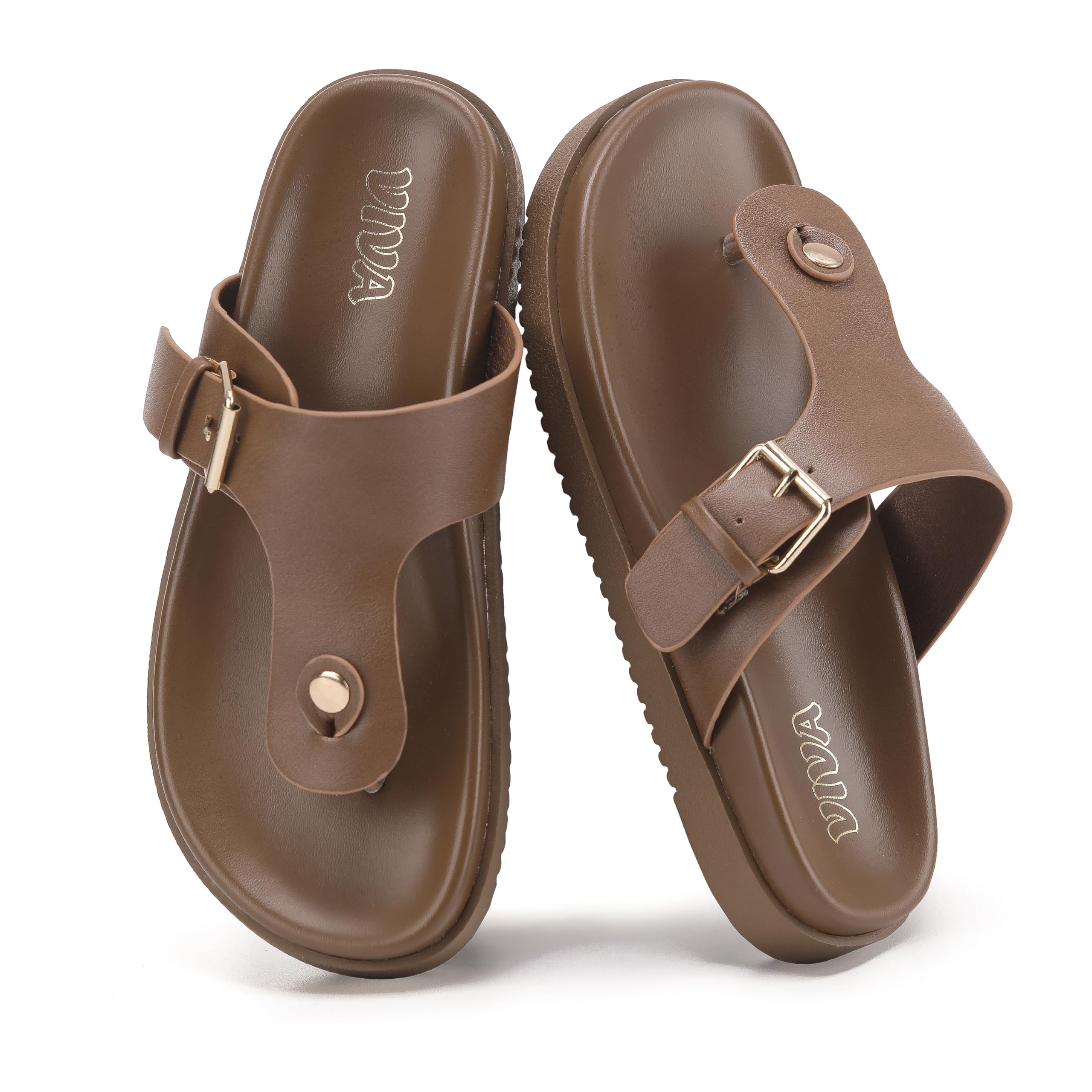 Brown Flat Sandals with Buckle Strap