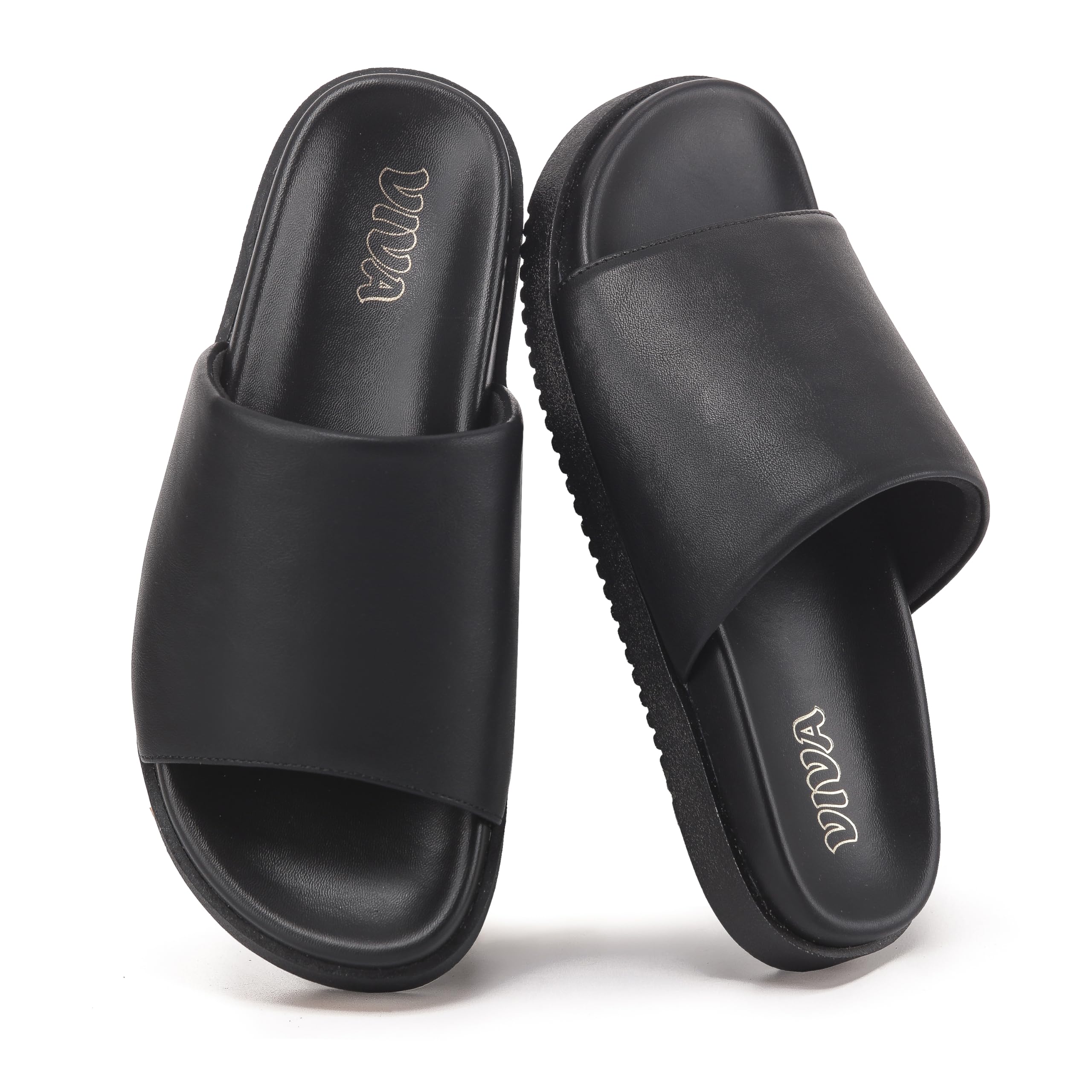 Black Flat Slider Sandal Slides