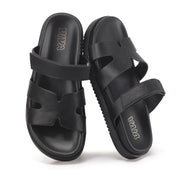 Black Chunky Flat Sandals with Adjustable Strap