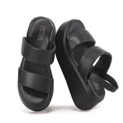 Black Wedge Sandals with Slingback Strap