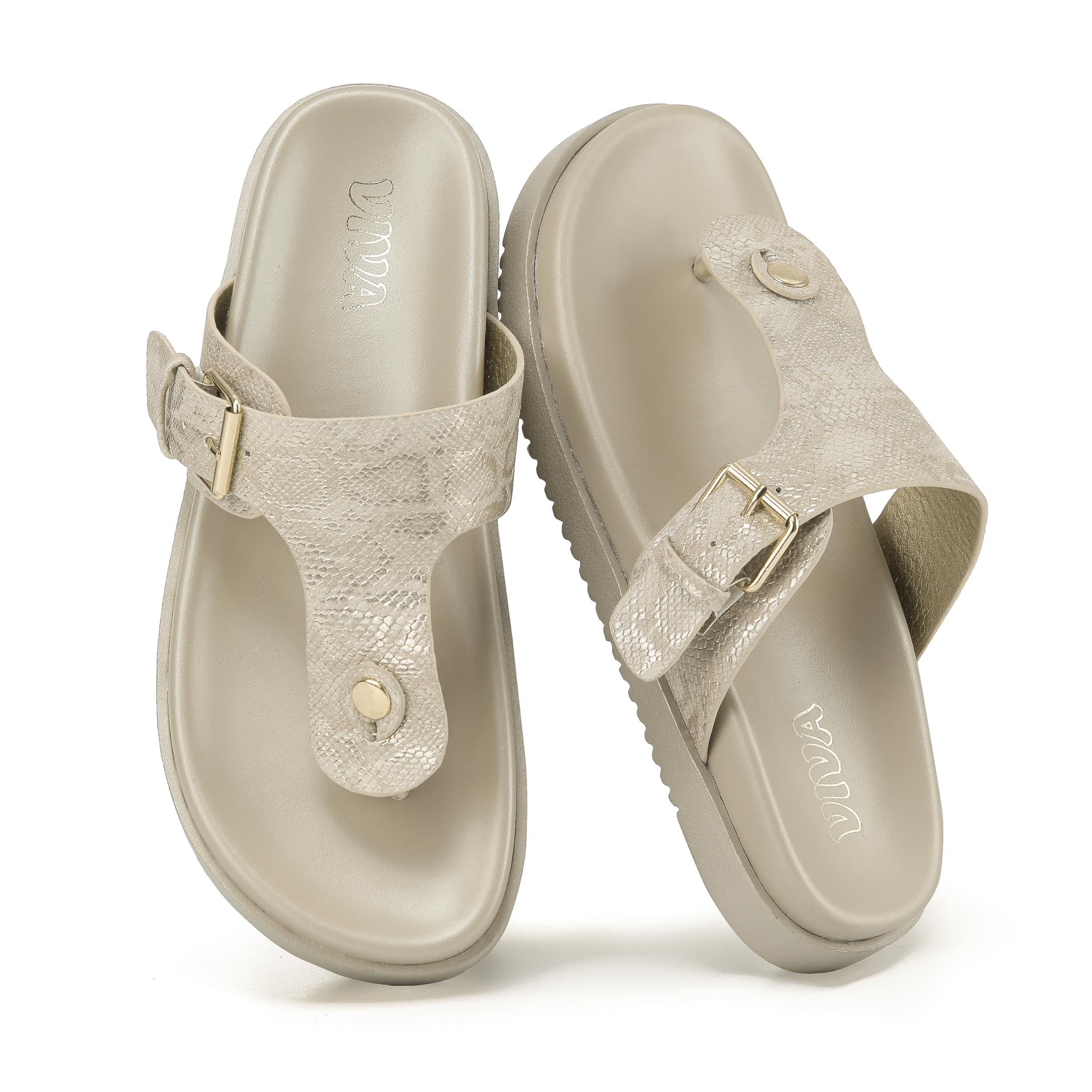 Silver Snake Flat Sandals with Buckle Strap