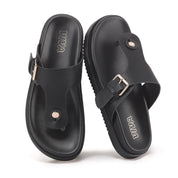 Black Flat Sandals with Buckle Strap