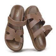Brown Chunky Flat Sandals with Adjustable Strap