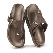 Bronze Flat Sandals with Buckle Strap