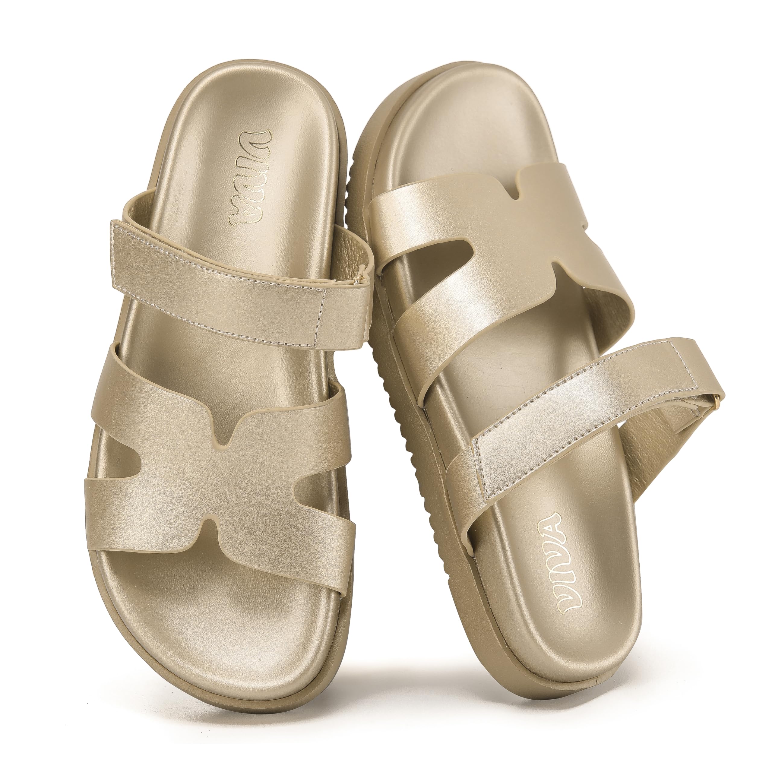 Metallics Chunky Flat Sandals with Adjustable Strap
