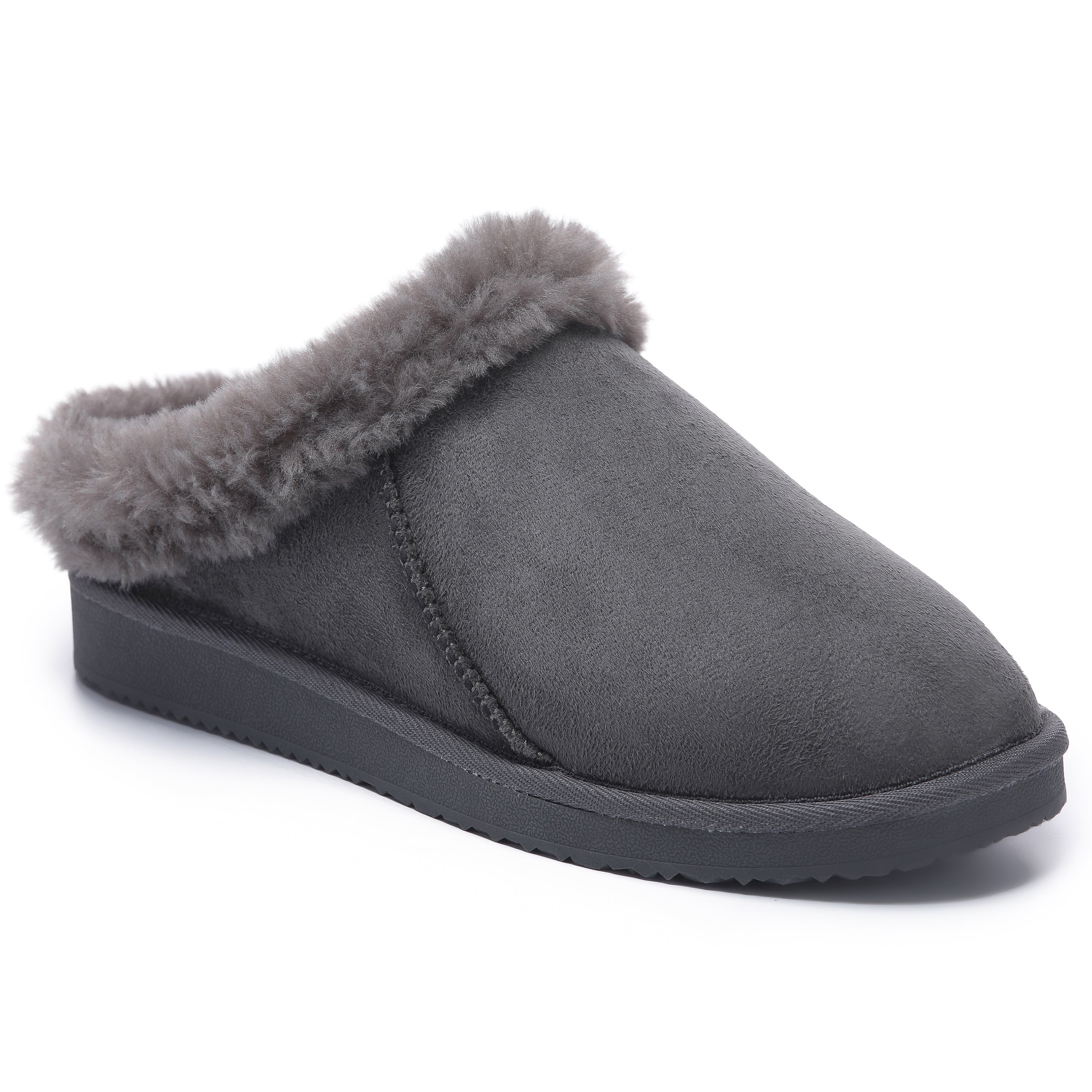 RILEY: Faux Suede Fur Lined Slip On Slippers