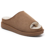 ELISE: Fur Lined Open Toe Suede Slippers