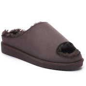 ELISE: Fur Lined Open Toe Suede Slippers