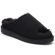 ELISE: Fur Lined Open Toe Suede Slippers