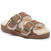 VICTORIA: Open-Toe Fur Lined Buckle Sandals