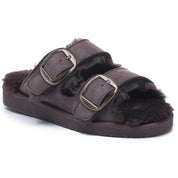 VICTORIA: Open-Toe Fur Lined Buckle Sandals