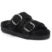 VICTORIA: Open-Toe Fur Lined Buckle Sandals