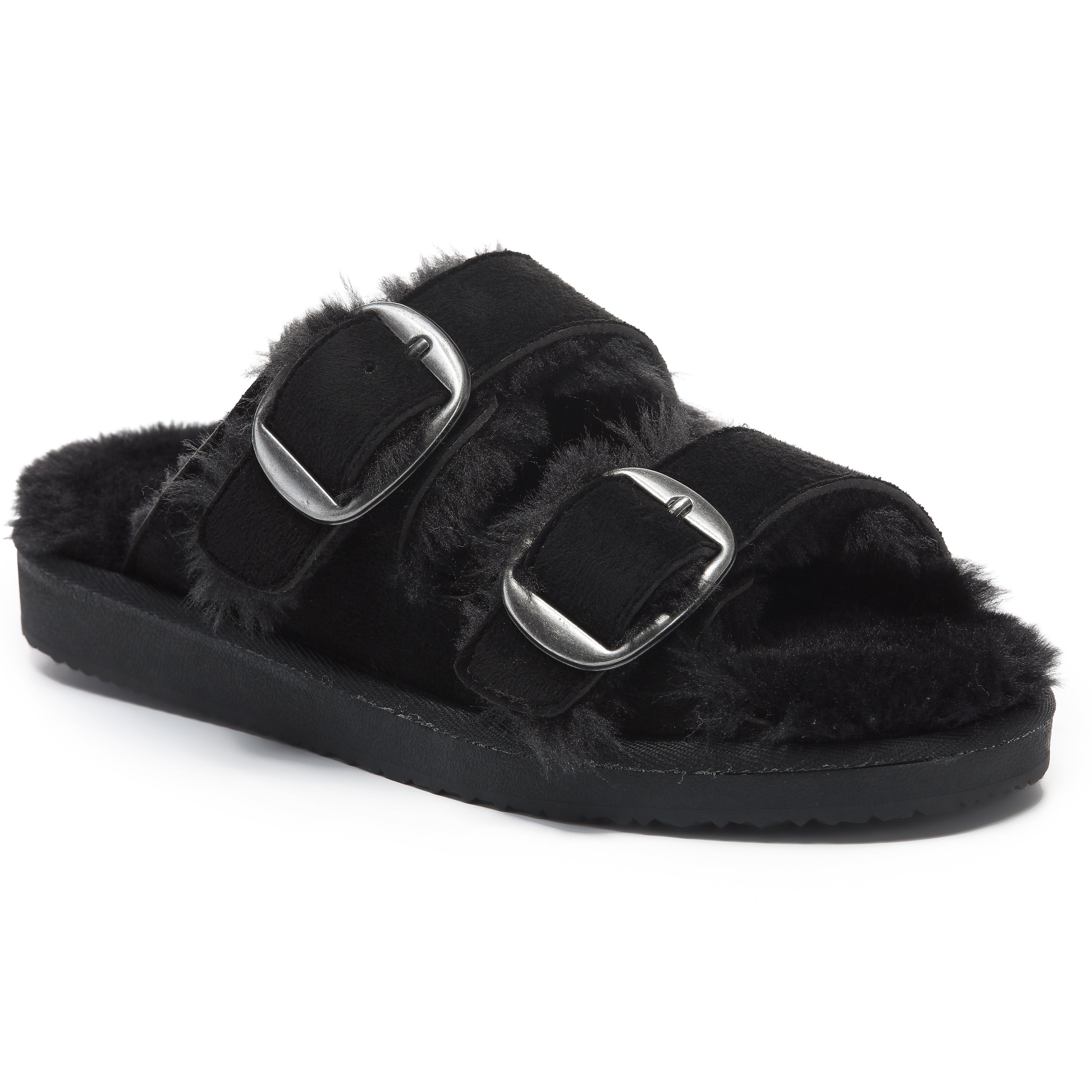 VICTORIA: Open-Toe Fur Lined Buckle Sandals