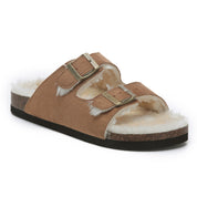 CRYSTAL: Suede Open Toe Twin Buckle Sandals