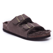 CRYSTAL: Suede Open Toe Twin Buckle Sandals
