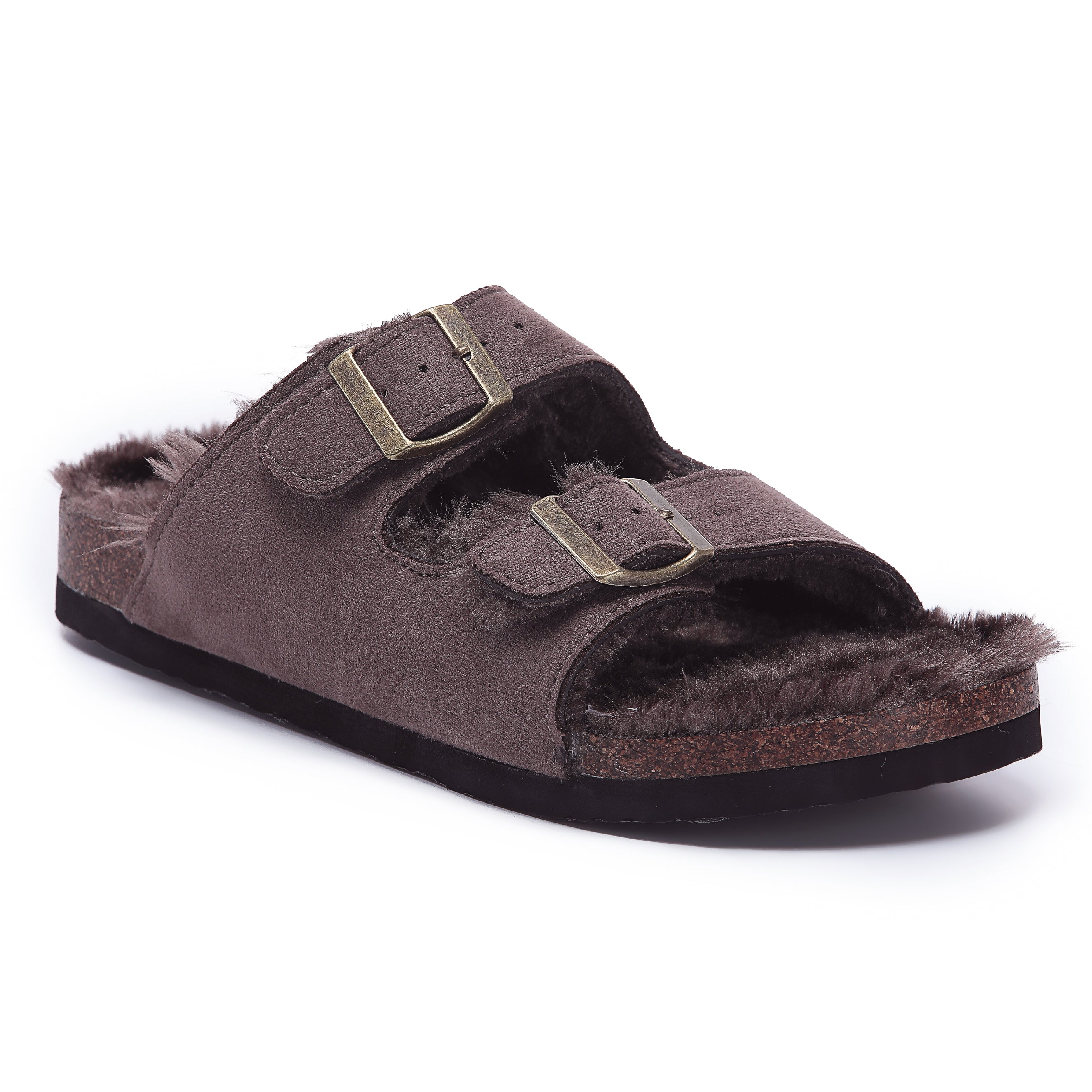 CRYSTAL: Suede Open Toe Twin Buckle Sandals