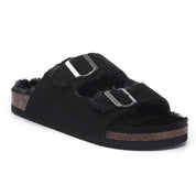 CRYSTAL: Suede Open Toe Twin Buckle Sandals