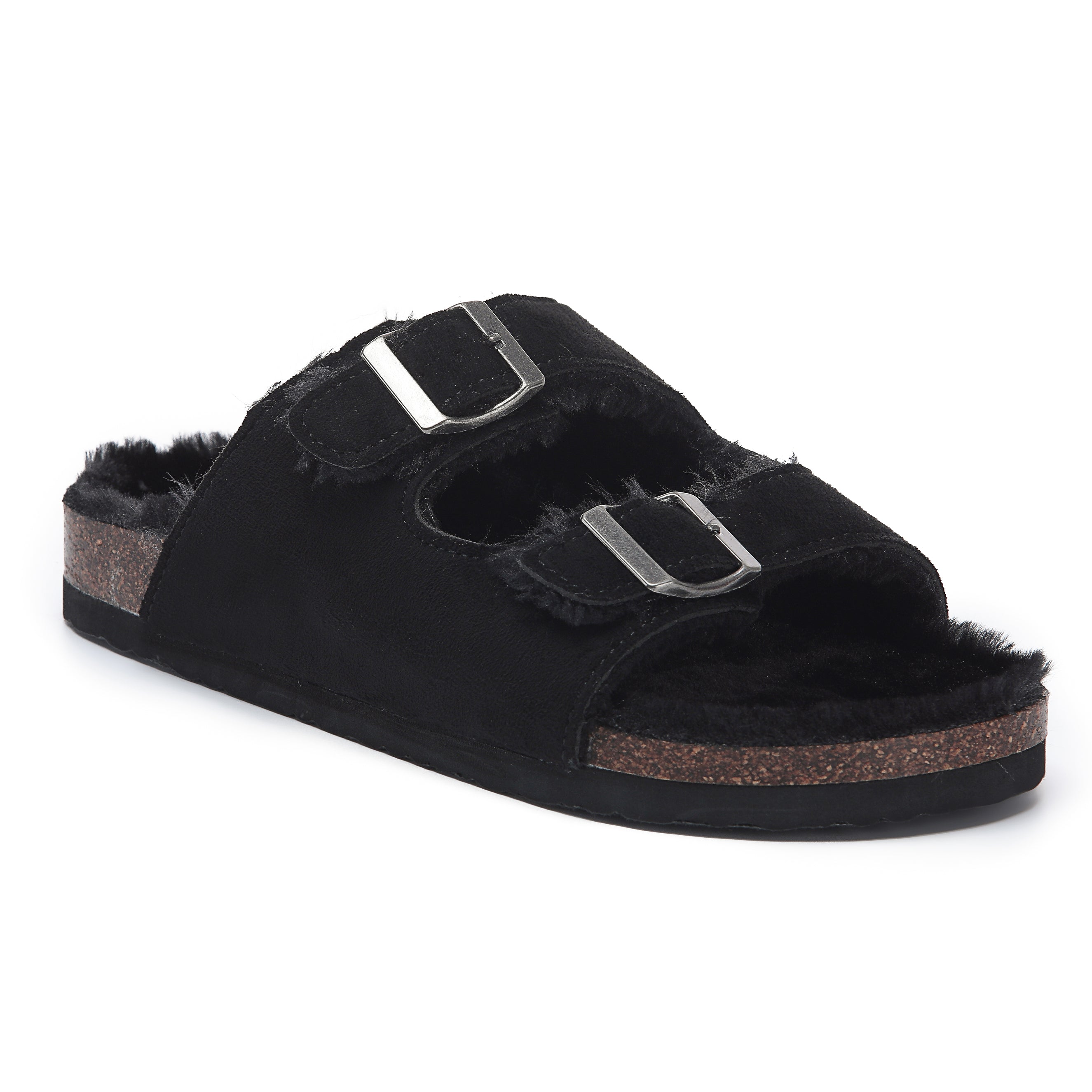 CRYSTAL: Suede Open Toe Twin Buckle Sandals