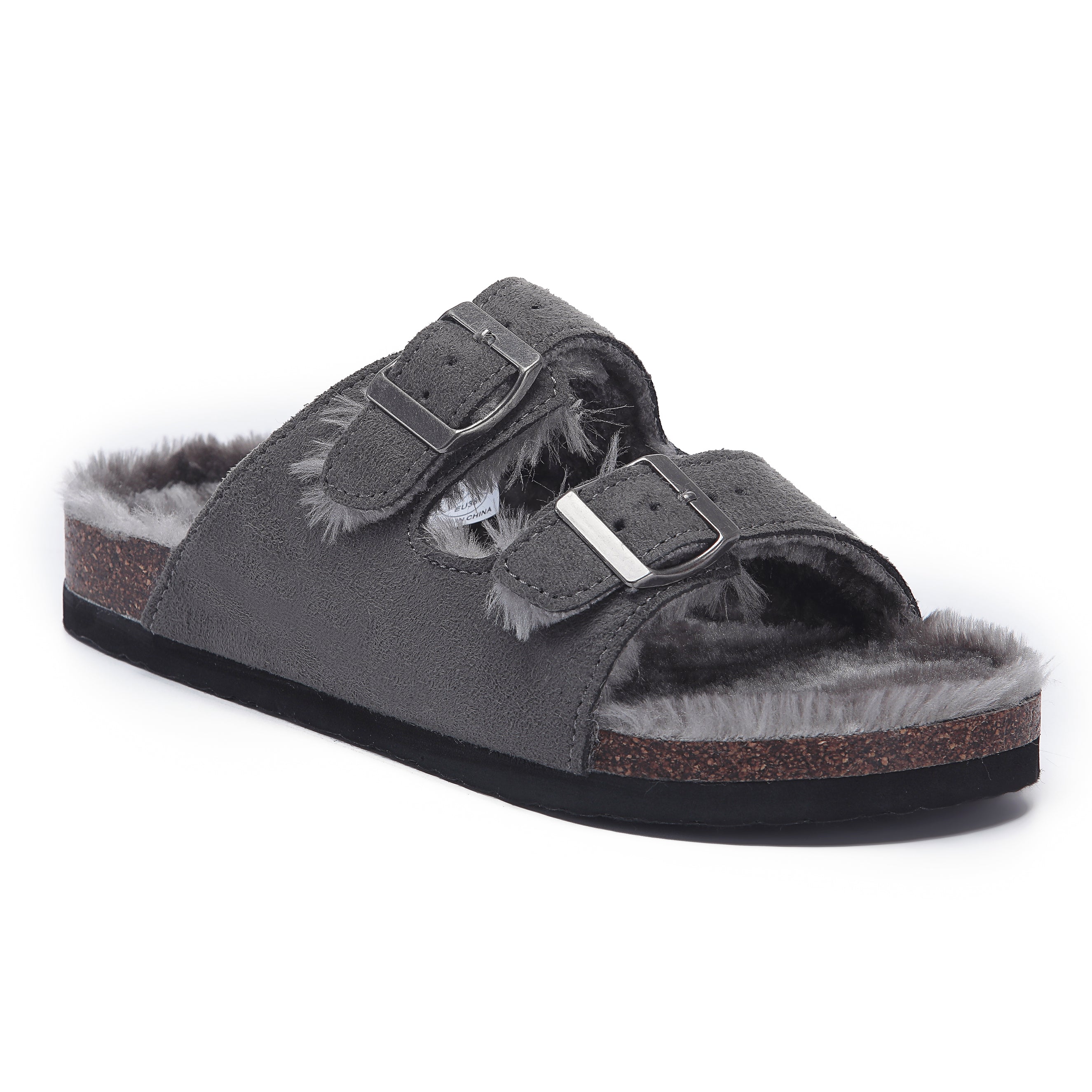 CRYSTAL: Suede Open Toe Twin Buckle Sandals
