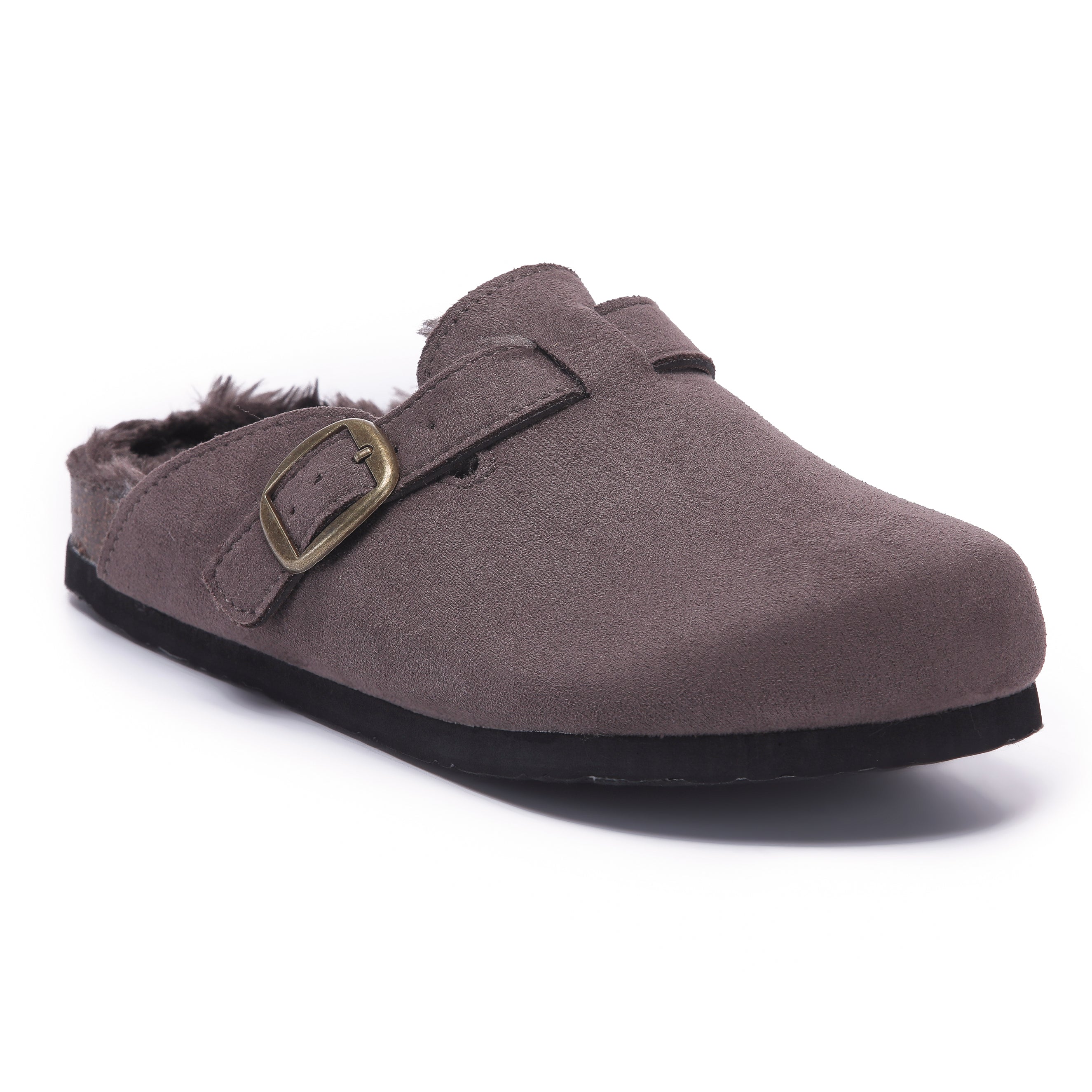 MAYA: Suede Slip-On Buckle Clogs