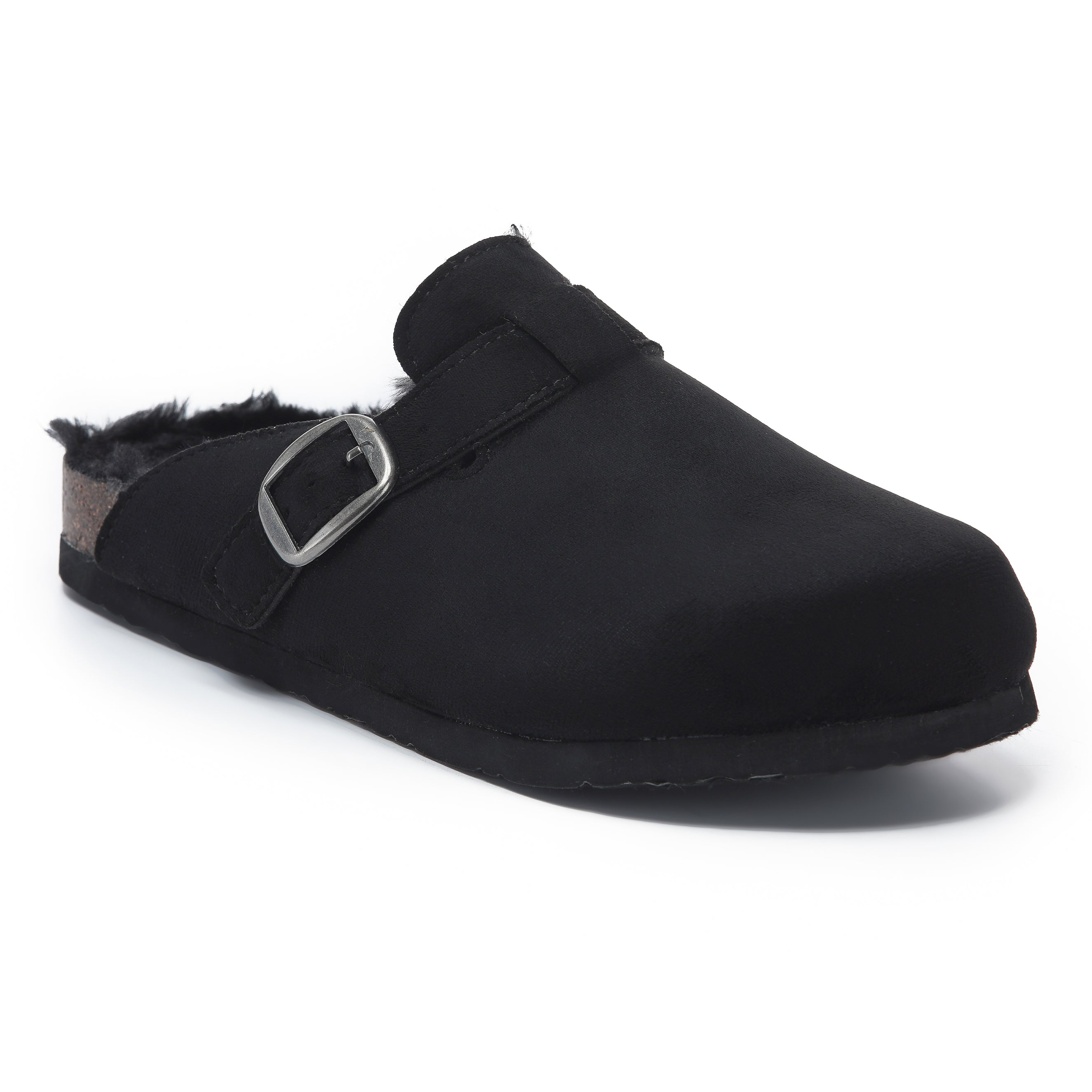 MAYA: Suede Slip-On Buckle Clogs