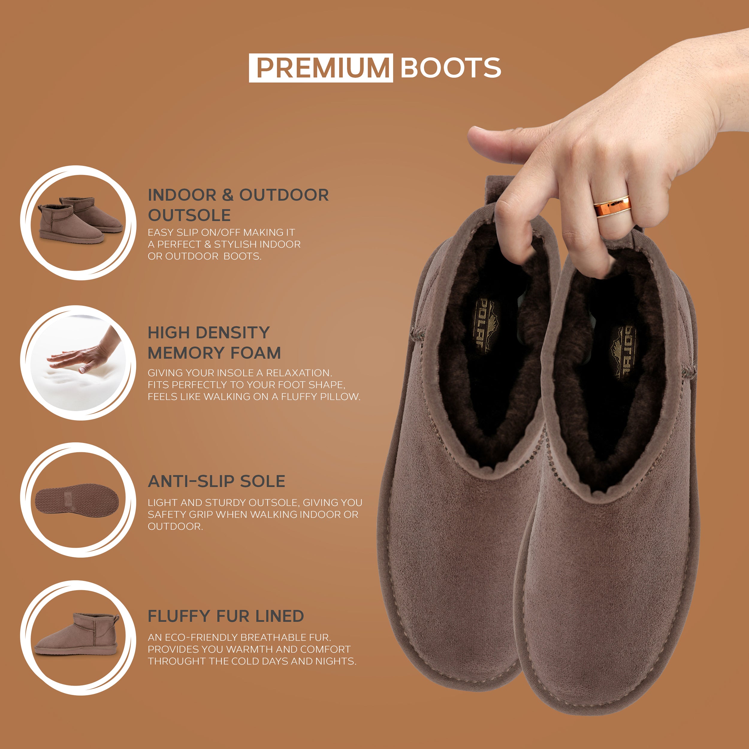 TALA: Pull On Fur Lined Anti Slip Slipper Boots