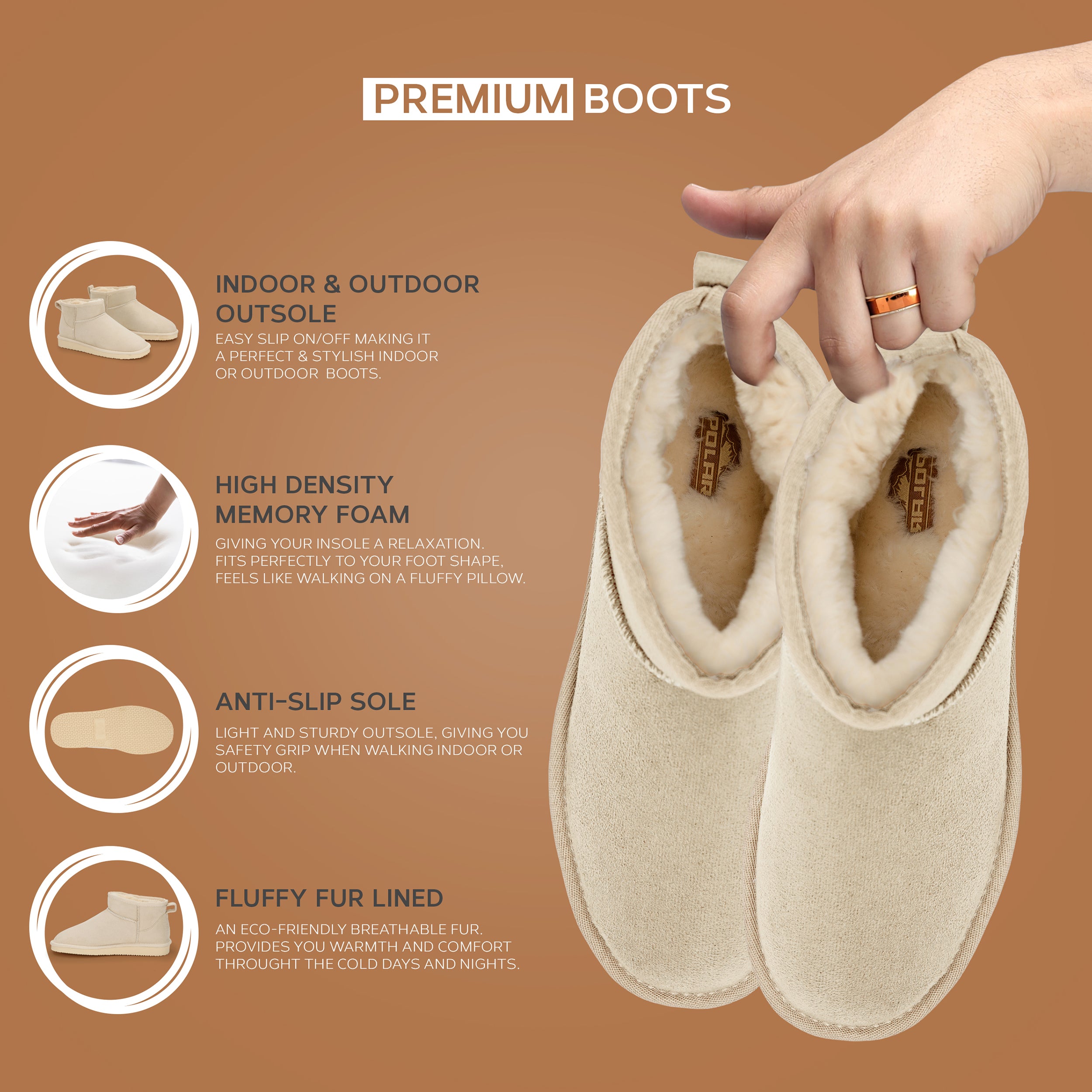 TALA: Pull On Fur Lined Anti Slip Slipper Boots
