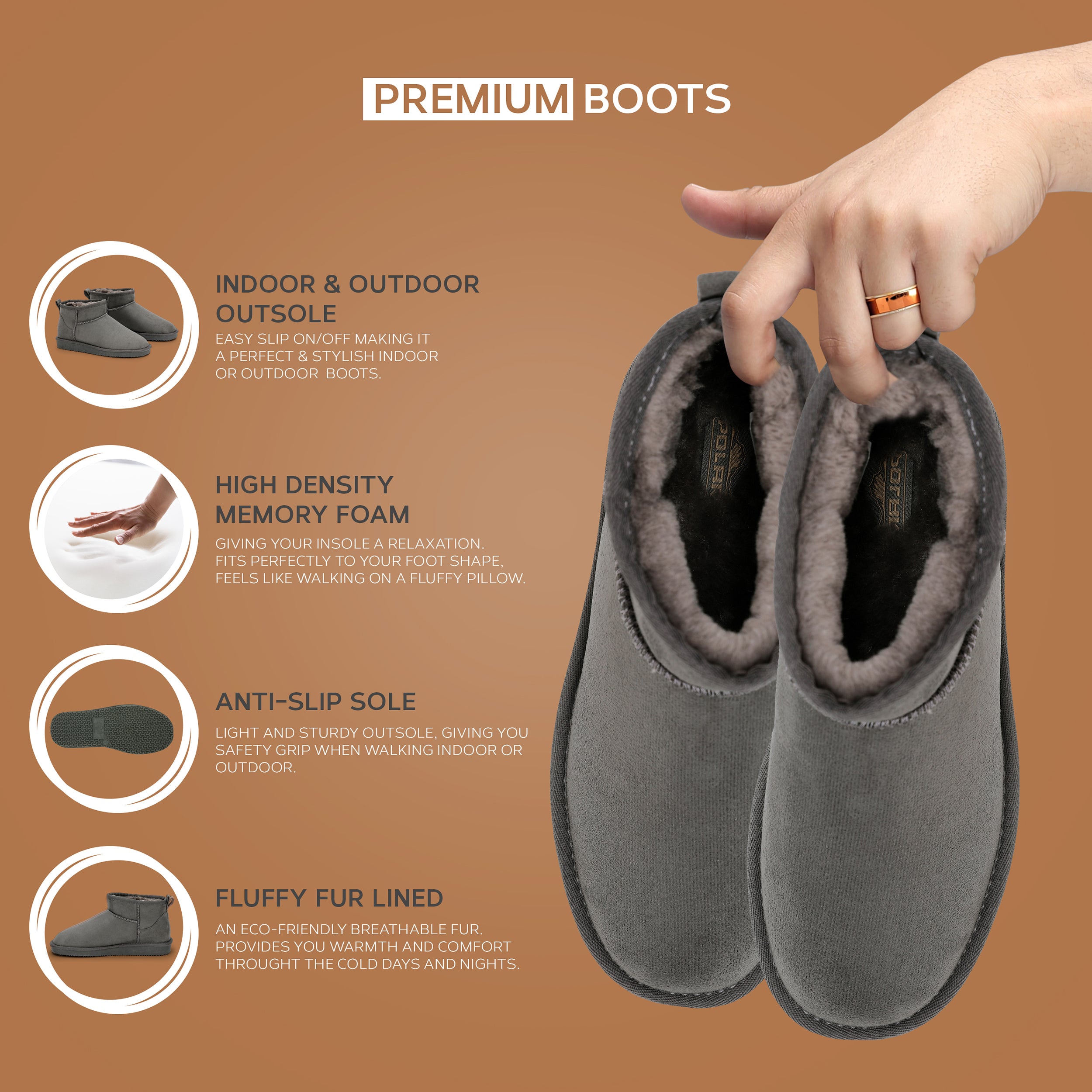 TALA: Pull On Fur Lined Anti Slip Slipper Boots
