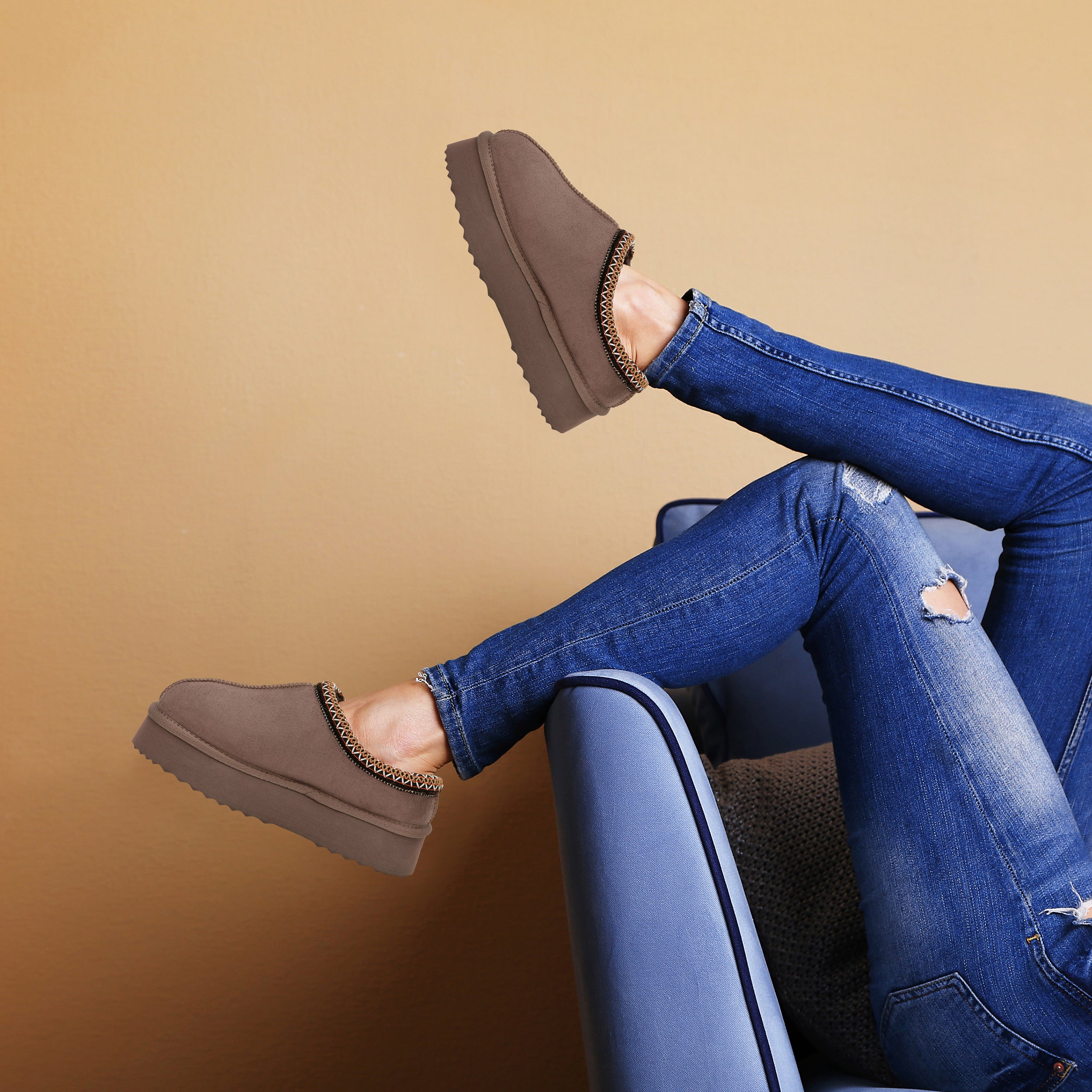 MIA: Aztec Stitch Platform Sole Slippers