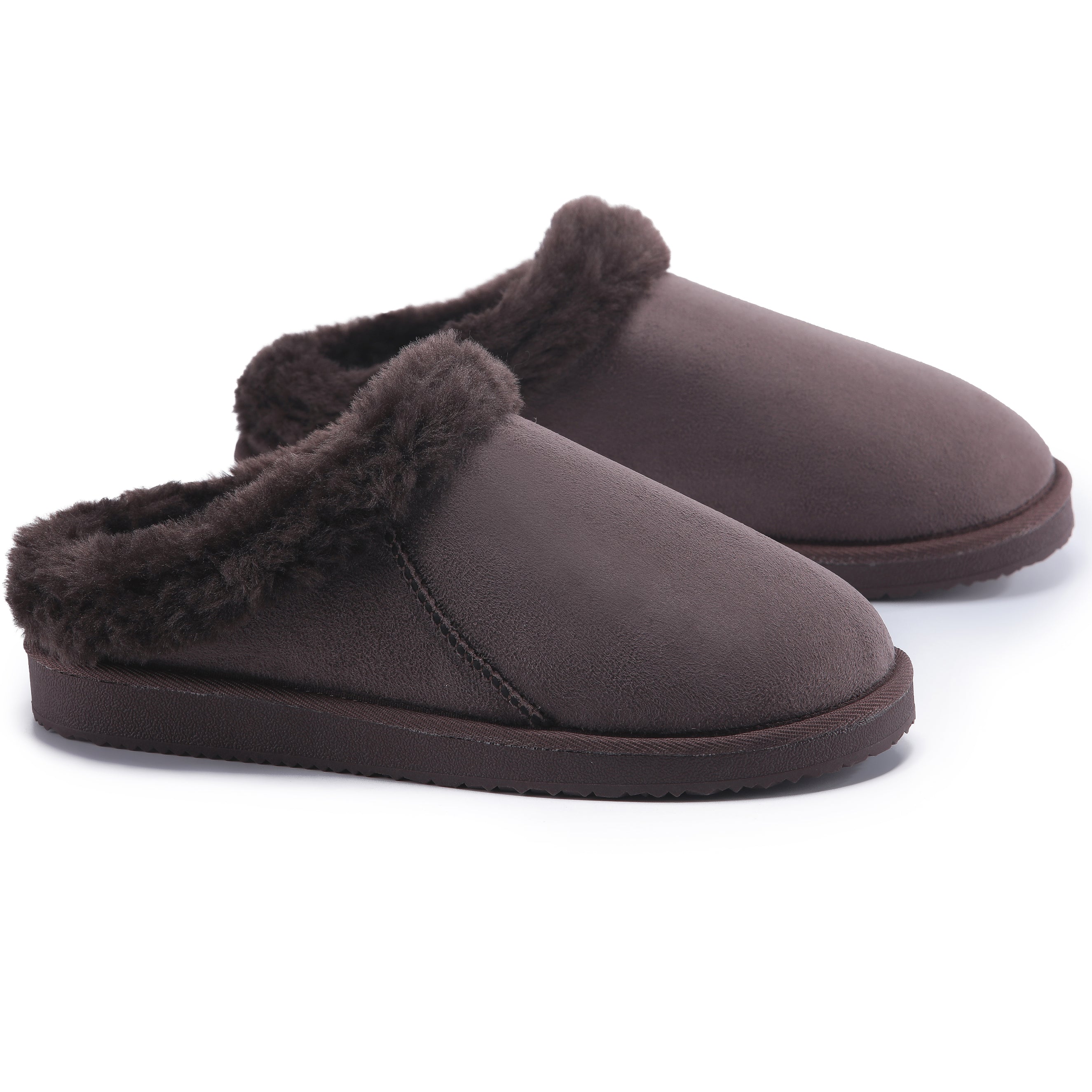 RILEY: Faux Suede Fur Lined Slip On Slippers