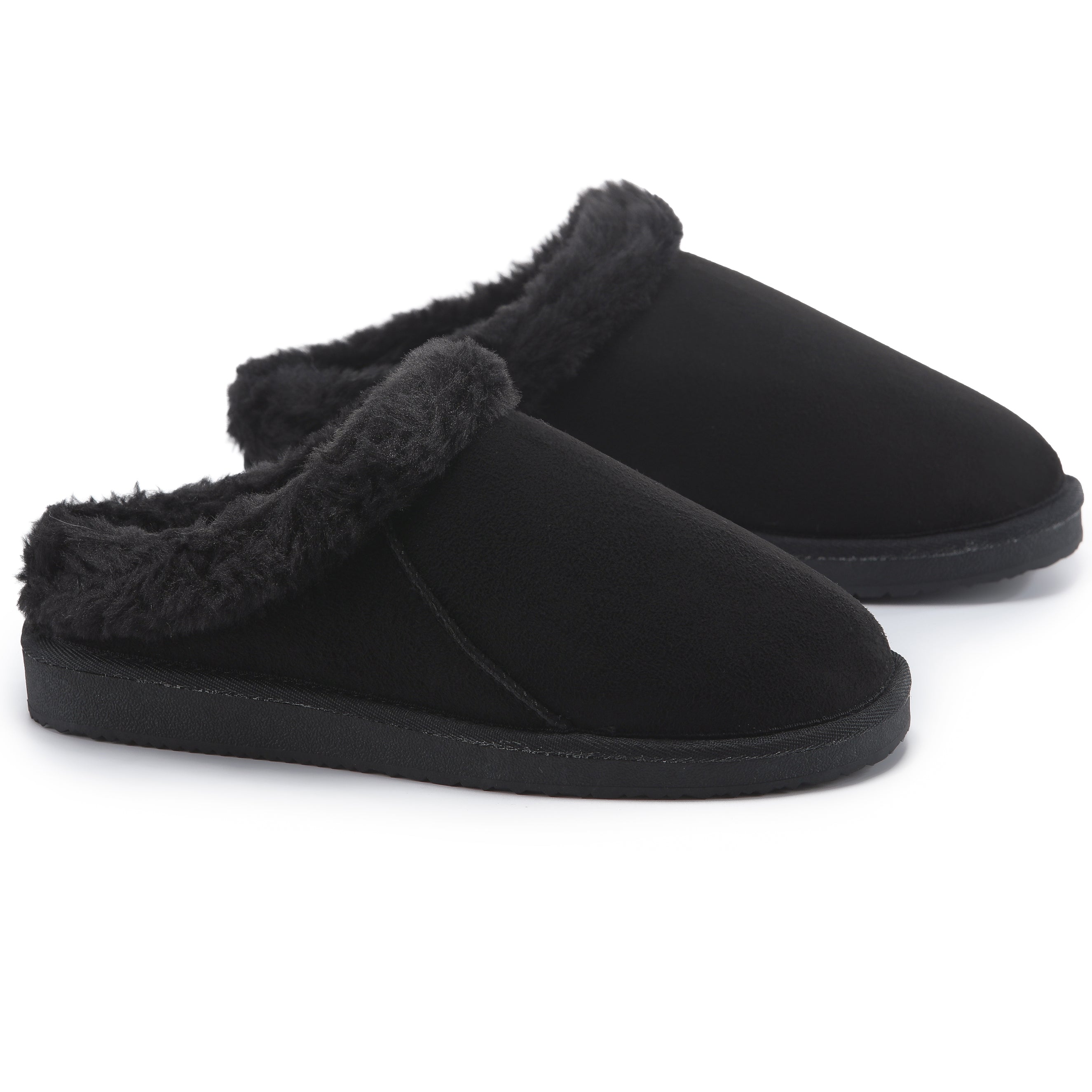 RILEY: Faux Suede Fur Lined Slip On Slippers