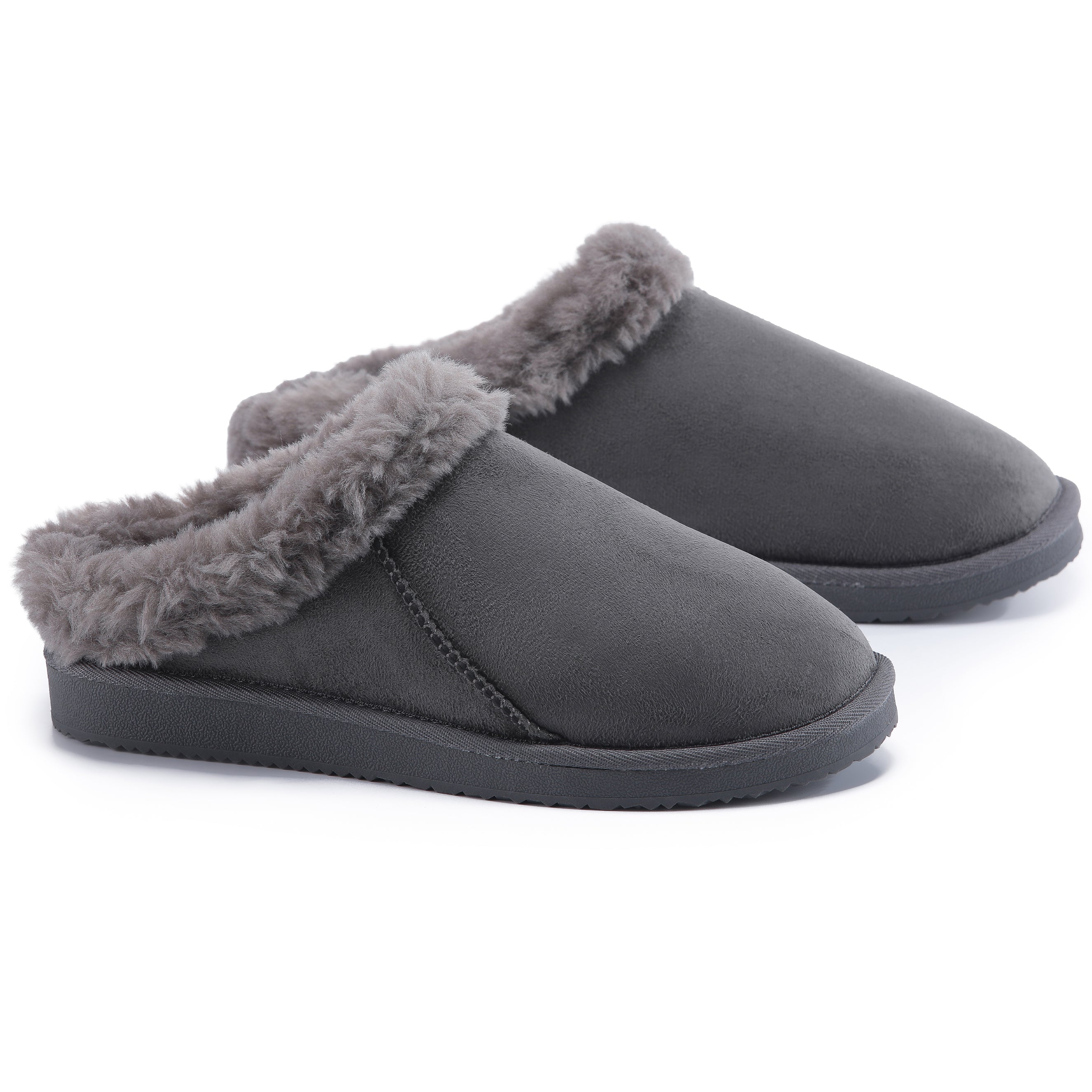 RILEY: Faux Suede Fur Lined Slip On Slippers