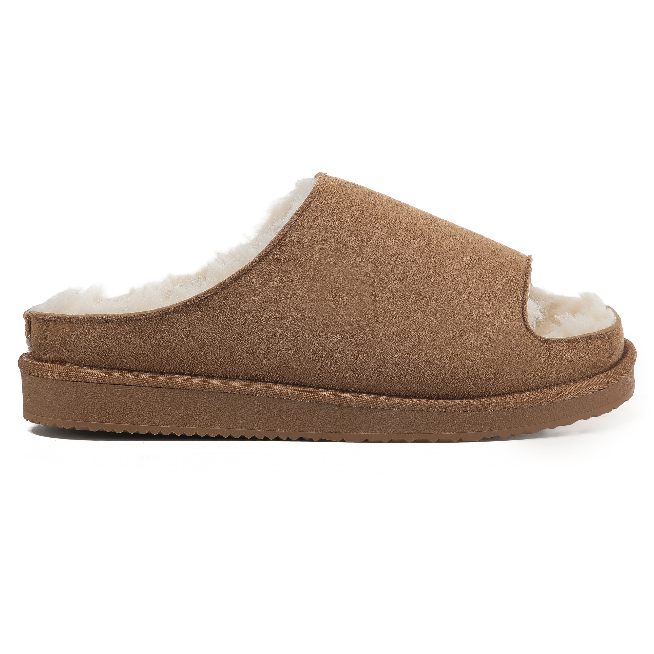 ELISE: Fur Lined Open Toe Suede Slippers