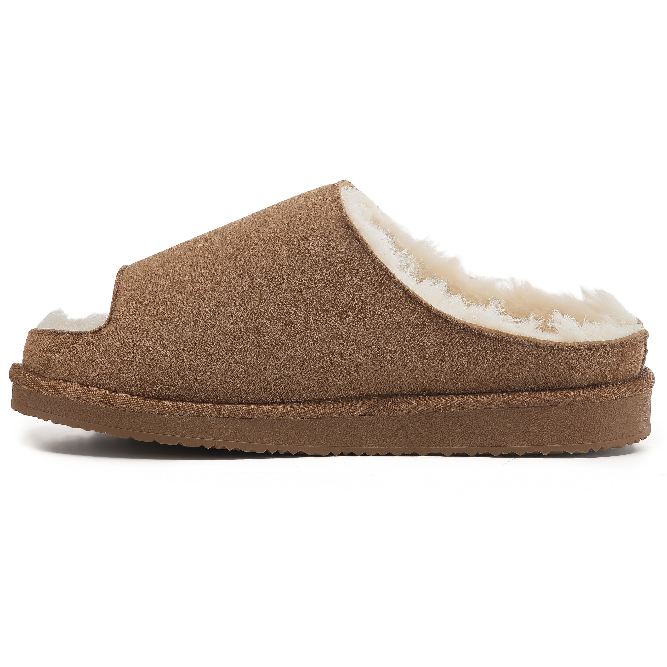 ELISE: Fur Lined Open Toe Suede Slippers