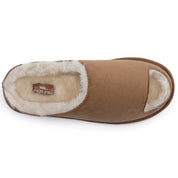ELISE: Fur Lined Open Toe Suede Slippers