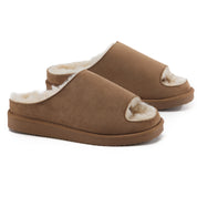 ELISE: Fur Lined Open Toe Suede Slippers