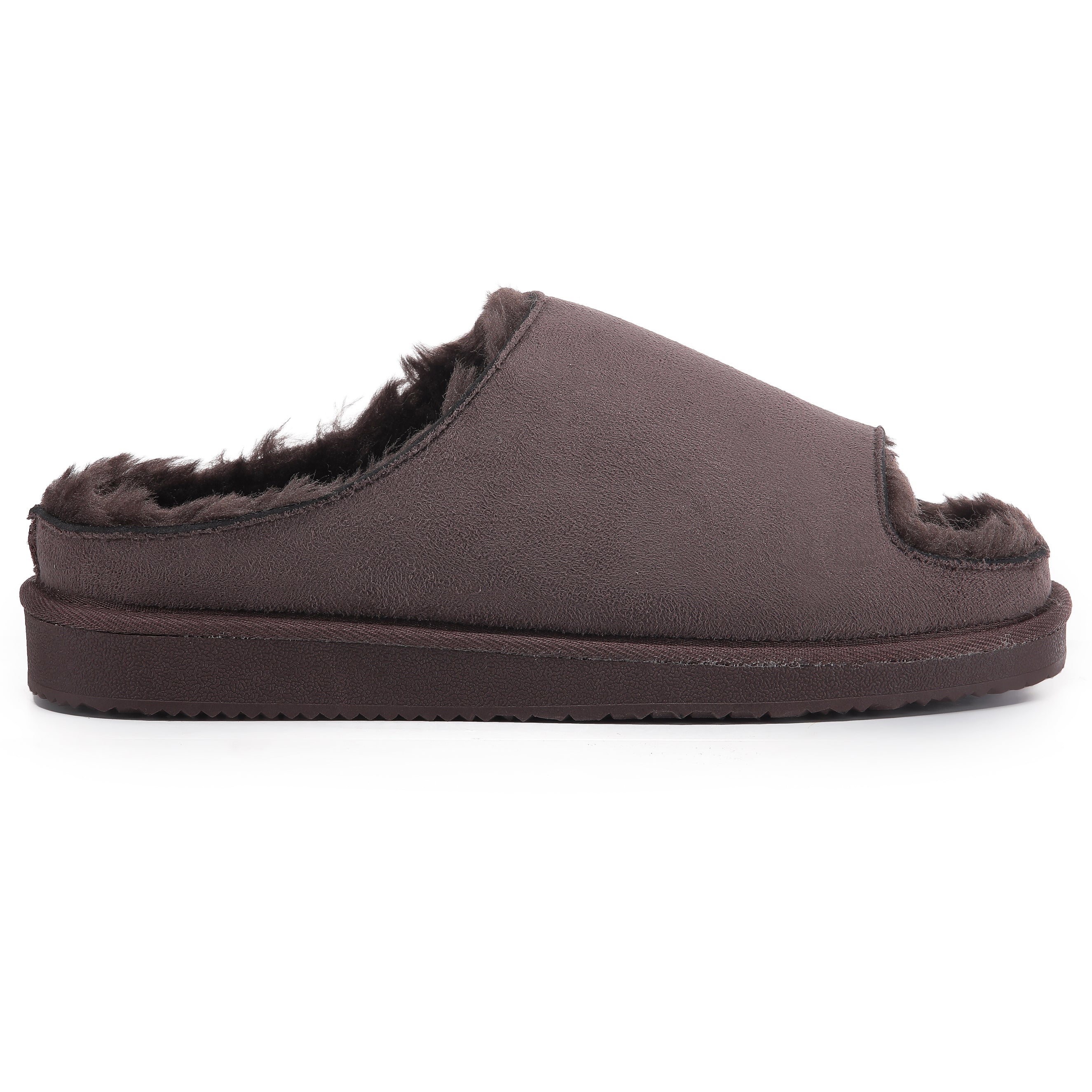 ELISE: Fur Lined Open Toe Suede Slippers