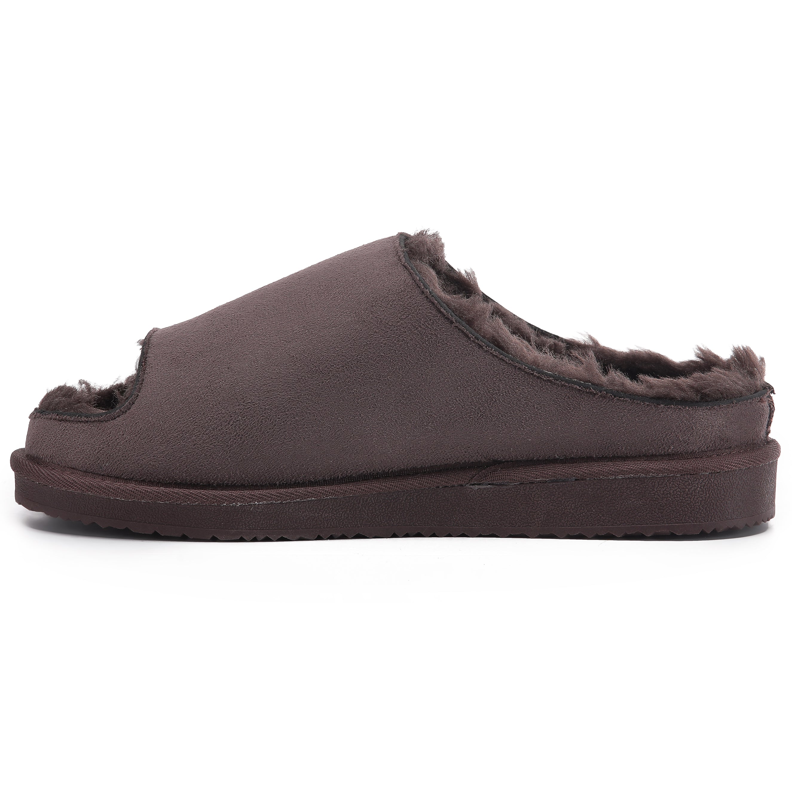 ELISE: Fur Lined Open Toe Suede Slippers