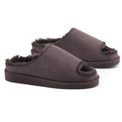 ELISE: Fur Lined Open Toe Suede Slippers