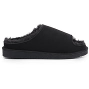 ELISE: Fur Lined Open Toe Suede Slippers