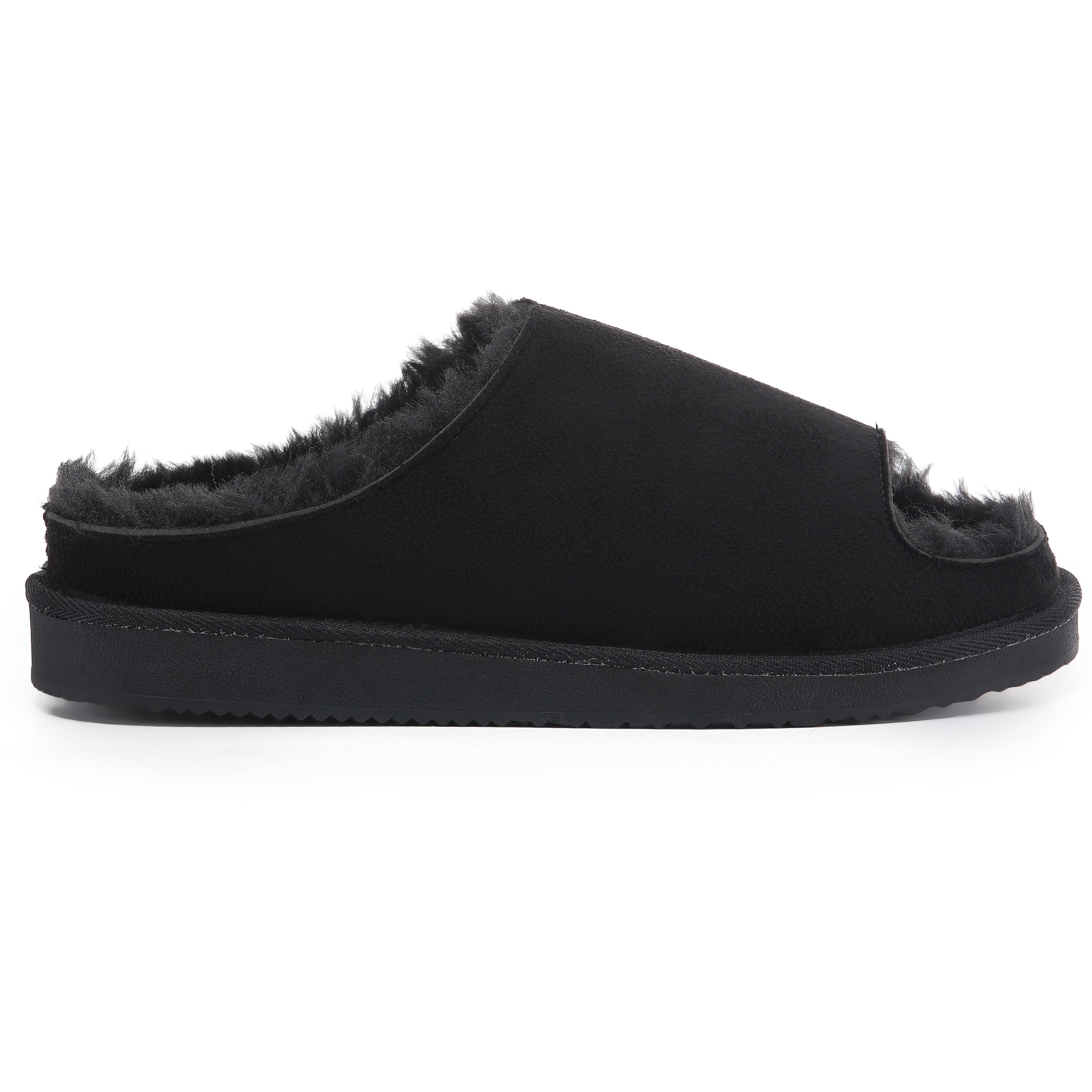 ELISE: Fur Lined Open Toe Suede Slippers